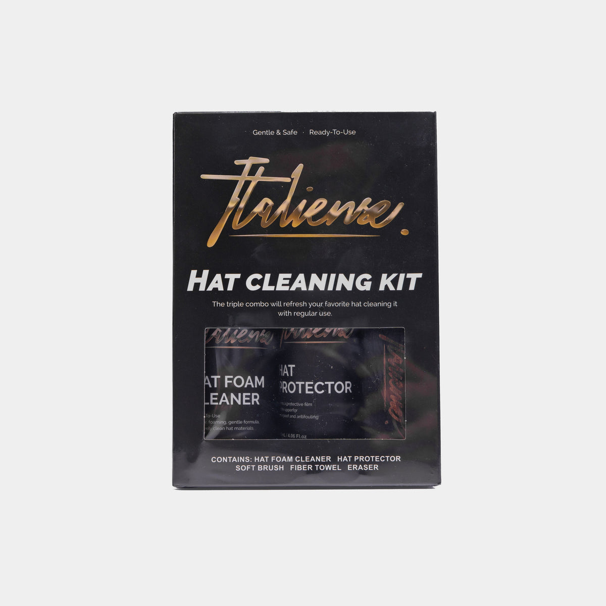 Front of the Italiense hat cleaning kit packaging