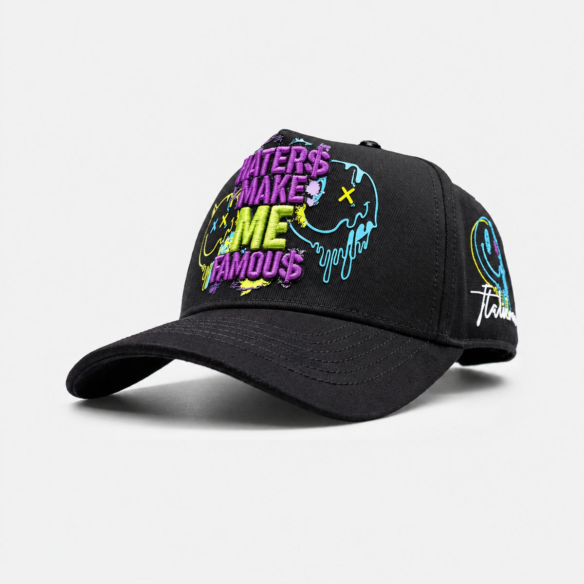 Haters Make Me Famous Black Hat by Italiense, three-quarter front view
